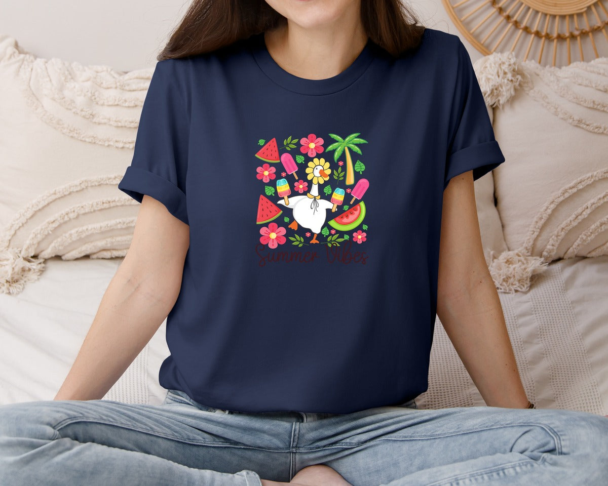 brand:Bella Canvas|color:Navy|Floral Summer Goose Summer Vibes Graphic T-Shirt