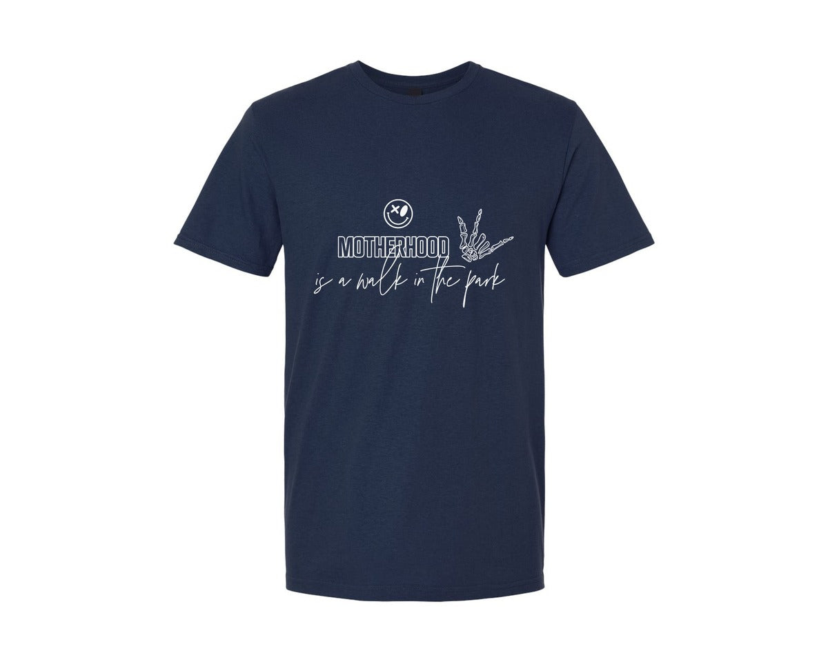 brand:Generic|color:Navy|Motherhood Is A Walk Retro Smiley Sleeve Graphic T-Shirt