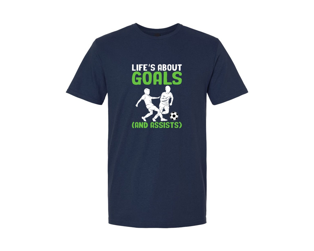 brand:Generic|color:Navy|Lifes About Goals Soccer T Shirt Graphic T-Shirt