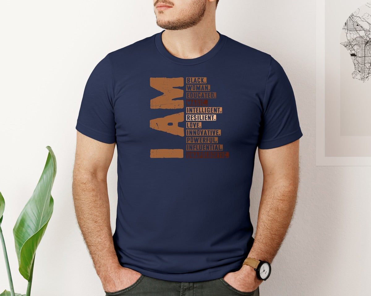 brand:Bella Canvas|color:Navy|Black Woman Black History Month T Shirt Graphic T-Shirt