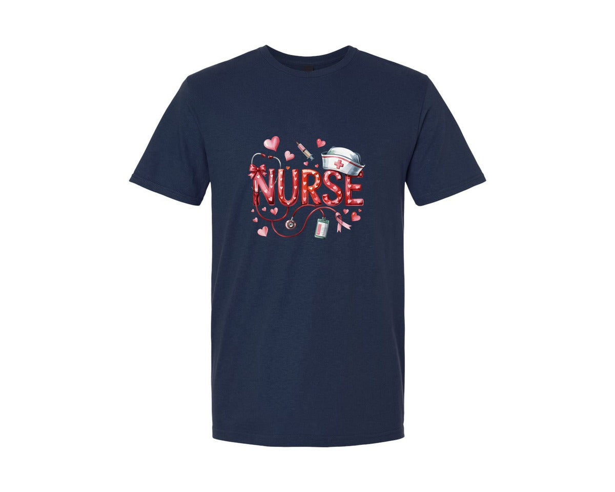 brand:Generic|color:Navy|Cute Nurse Valentine Nurse T Shirt Graphic T-Shirt