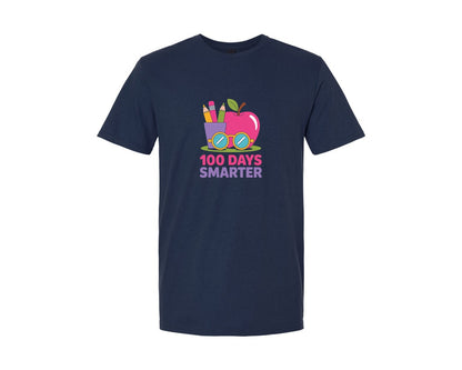 brand:Generic|color:Navy|100 Days Smarter Apple Glasses Graphic T-Shirt
