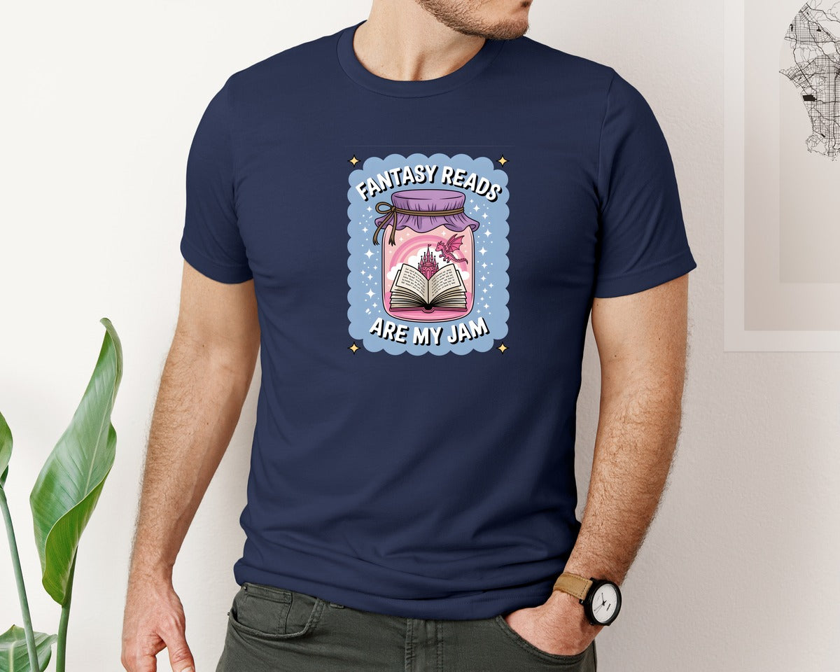 brand:Bella Canvas|color:Navy|Fantasy Book Cute Reading Art Graphic T-Shirt