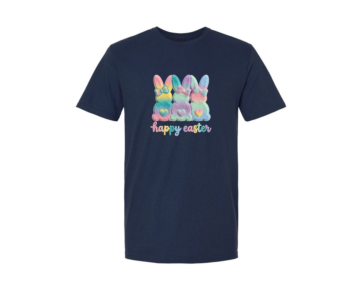 brand:Generic|color:Navy|Faux Yarn Happy Easter Bunnies Graphic T-Shirt