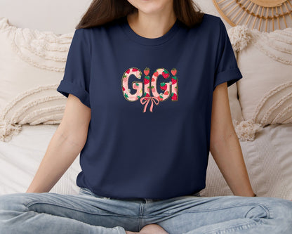brand:Bella Canvas|color:Navy|Strawberry Gigi Coquette Preppy Graphic T-Shirt