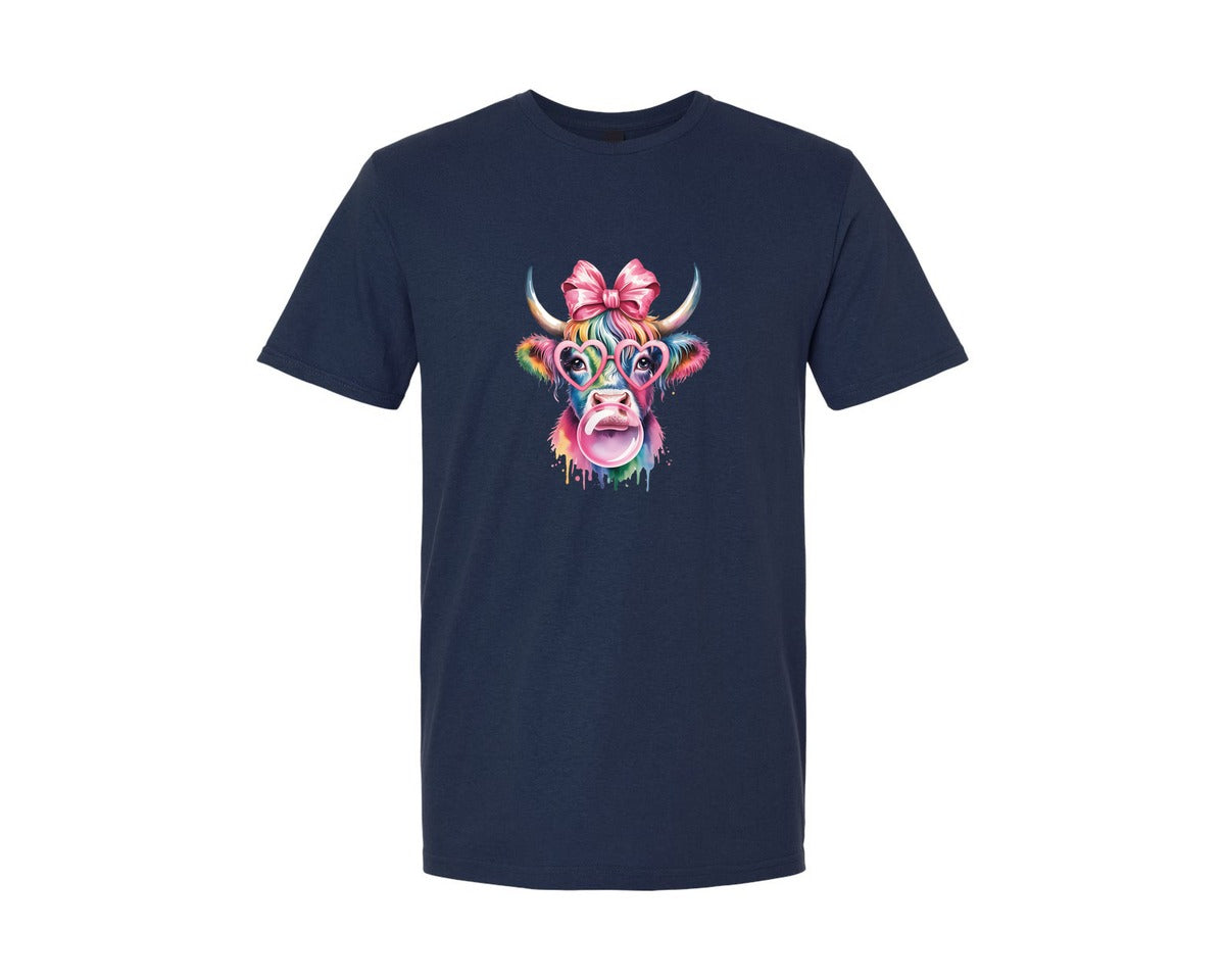 brand:Generic|color:Navy|Coquette Highland Cow Bubblegum 8 Graphic T-Shirt