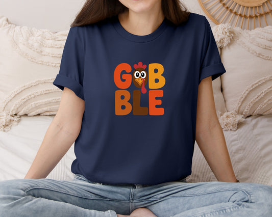 Gobble Funny Turkey Face Thanksgiving 2 Graphic T-Shirt