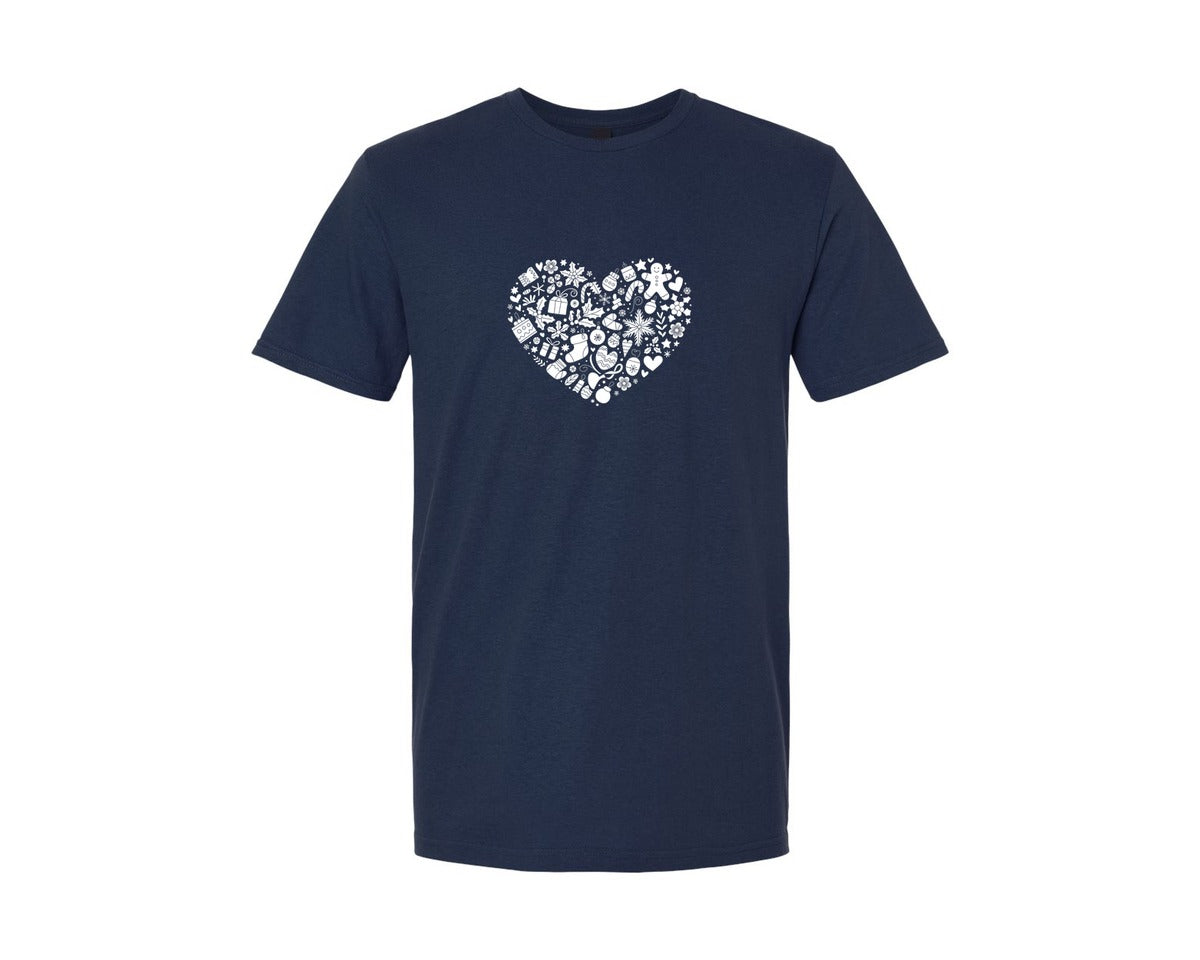 brand:Generic|color:Navy|Christmas Heart Holiday Love Shape Graphic T-Shirt