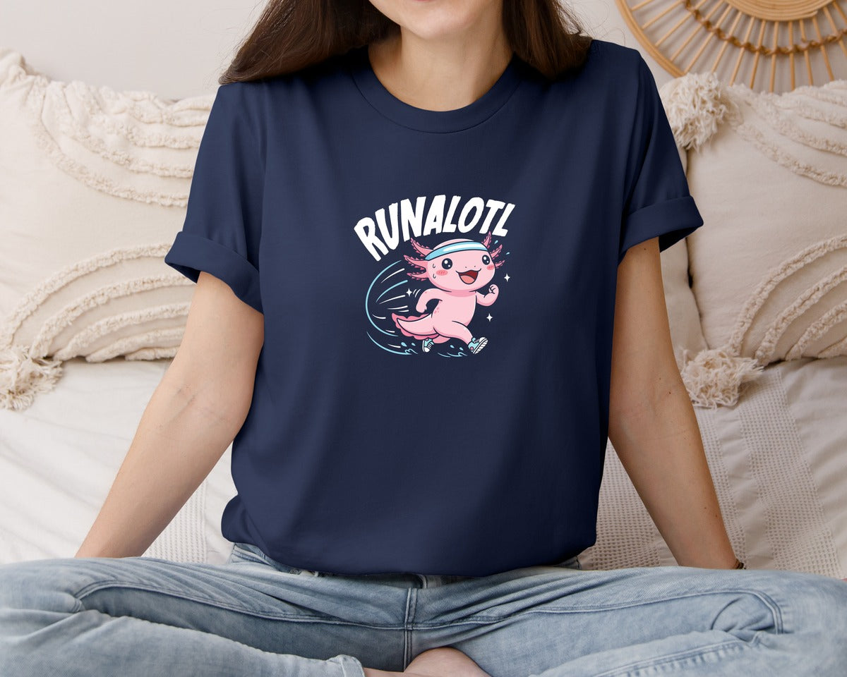 brand:Bella Canvas|color:Navy|Runalotl Cute Axolotl Running Tee Graphic T-Shirt