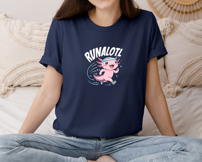 brand:Bella Canvas|color:Navy|Runalotl Cute Axolotl Running Tee Graphic T-Shirt