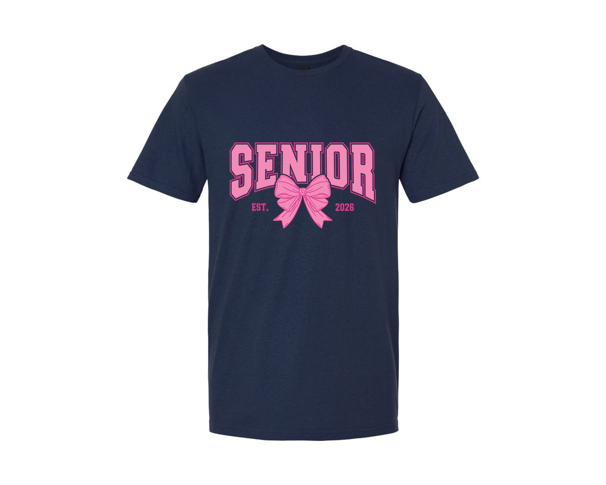 brand:Generic|color:Navy|Senior 2026 Coquette Pink Bow 3 Graphic T-Shirt