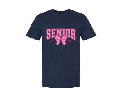 brand:Generic|color:Navy|Senior 2026 Coquette Pink Bow 3 Graphic T-Shirt