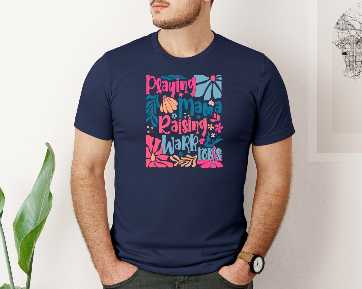 brand:Bella Canvas|color:Navy|Praying Mama Raising Warriors 9 Graphic T-Shirt