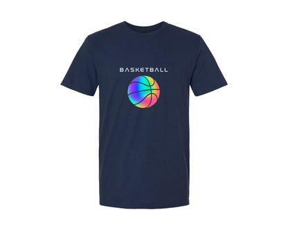 brand:Generic|color:Navy|Iridescent Basketball Logo Design Graphic T-Shirt