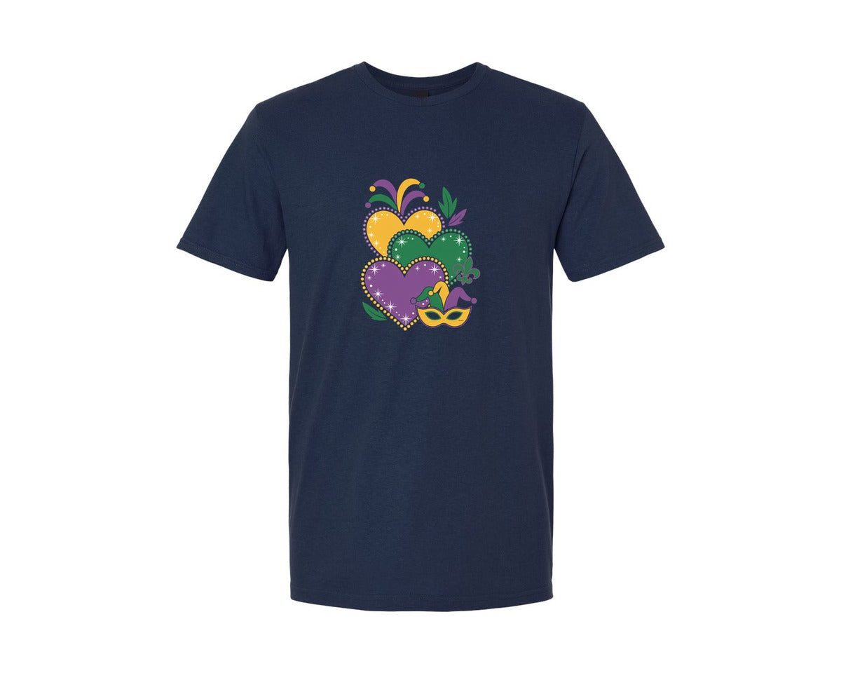 brand:Generic|color:Navy|Mardi Gras Hearts Graphic T-Shirt