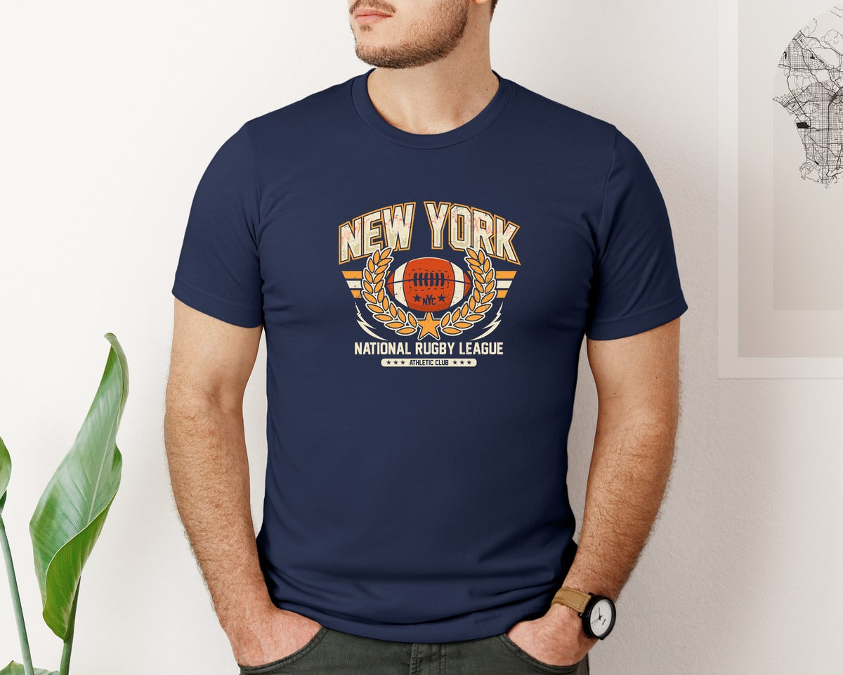brand:Bella Canvas|color:Navy|Vintage Rugby Football Varsity Design Graphic T-Shirt