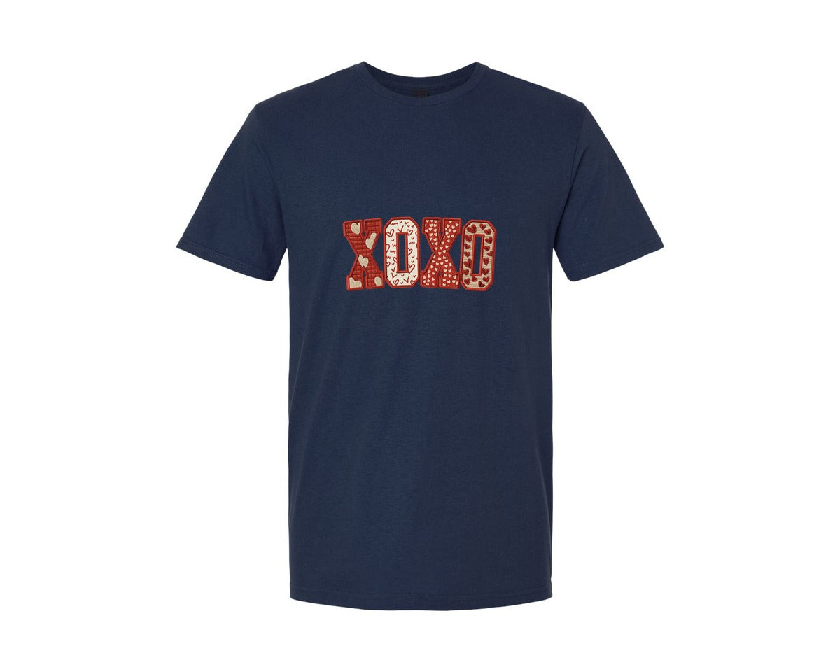 brand:Generic|color:Navy|Faux Yarn Crochet Valentine Xoxo Graphic T-Shirt