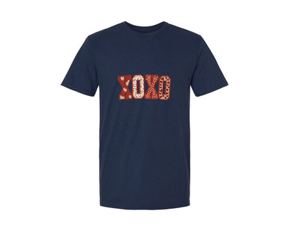 brand:Generic|color:Navy|Faux Yarn Crochet Valentine Xoxo Graphic T-Shirt