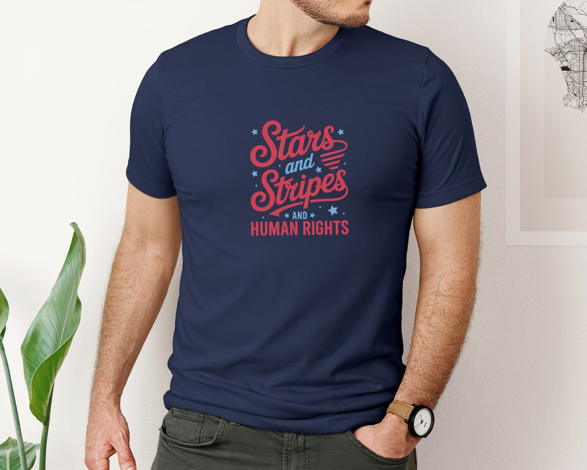 brand:Bella Canvas|color:Navy|Stars Stripes Human Rights Art Graphic T-Shirt