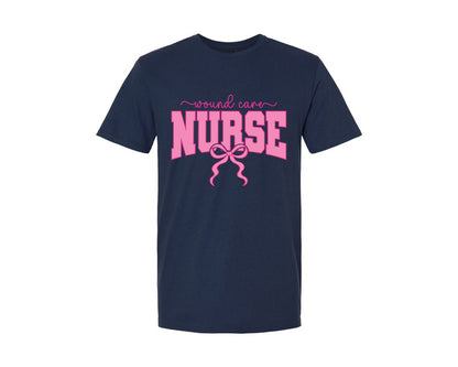 brand:Generic|color:Navy|Wound Care Nurse Coquette Nurse Pink Bow Graphic T-Shirt