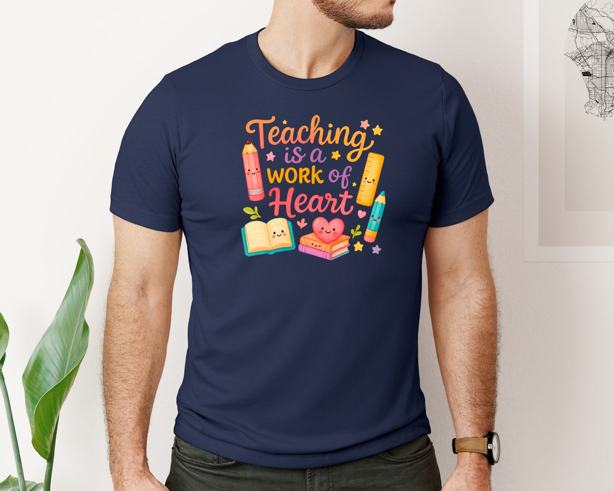 brand:Bella Canvas|color:Navy|Teaching Is A Work Of Heart Shirt 2 Graphic T-Shirt