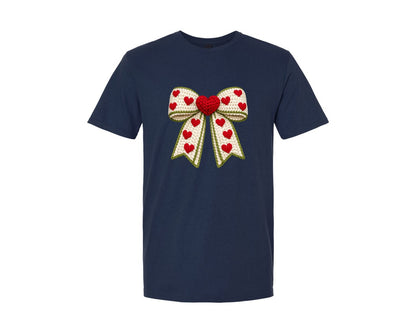 brand:Generic|color:Navy|Crochet Valentines Day Bow Graphic T-Shirt