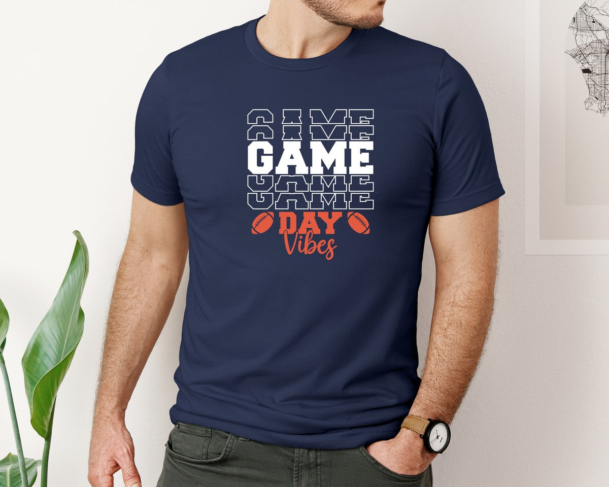 brand:Bella Canvas|color:Navy|Game Day Vibes Super Bowl Design 2 Graphic T-Shirt