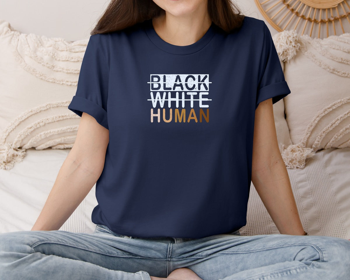 brand:Bella Canvas|color:Navy|Black White Human Equality Black Pride Graphic T-Shirt