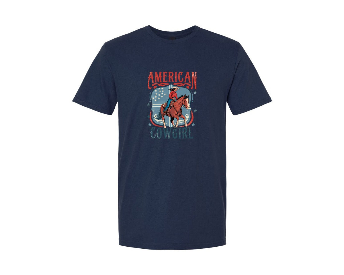 brand:Generic|color:Navy|American Cowgirl Vintage Rodeo Design 2 Graphic T-Shirt