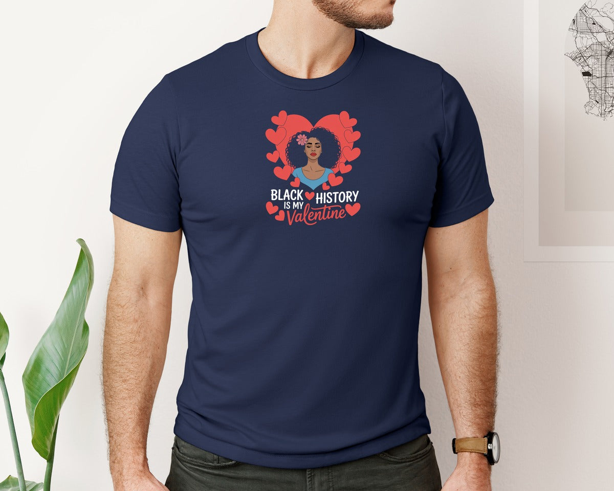 brand:Bella Canvas|color:Navy|Beautiful African Valentine Woman Graphic T-Shirt