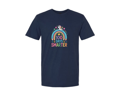 brand:Generic|color:Navy|100 Days Smarter Unicorn Rainbow Graphic T-Shirt
