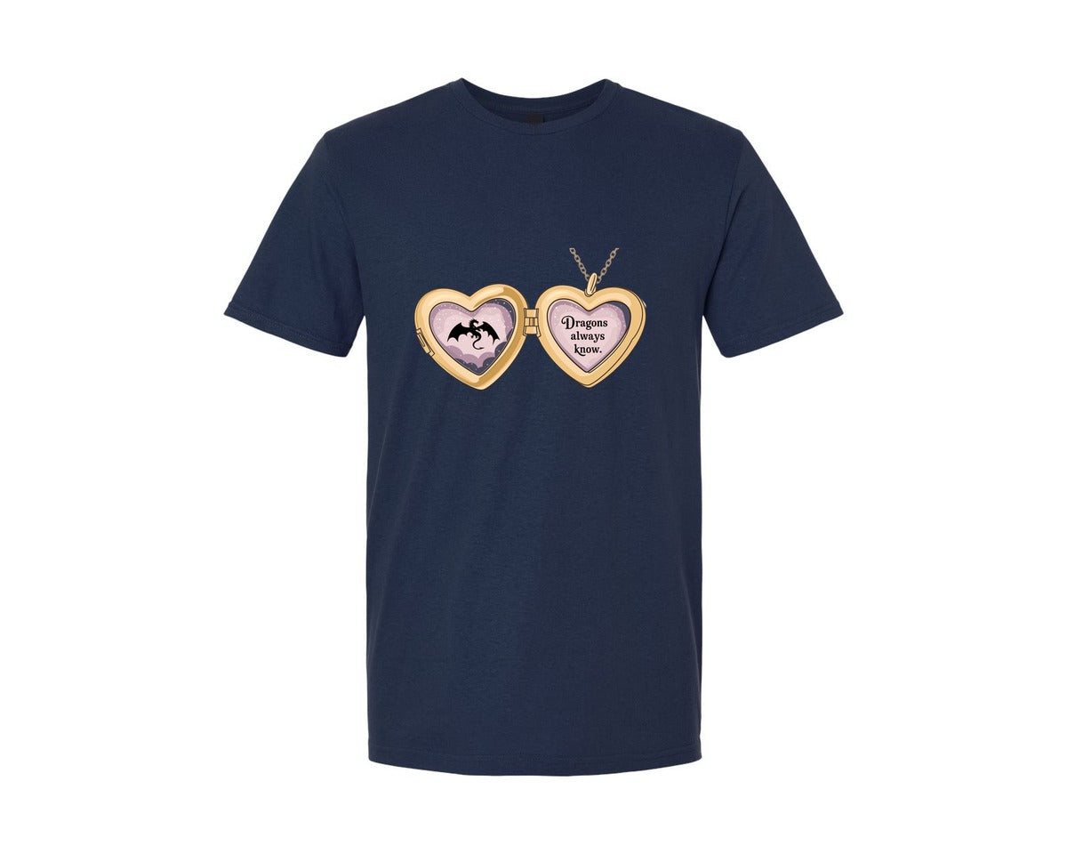 brand:Generic|color:Navy|Dragons Always Know Fantasy Locket Graphic T-Shirt