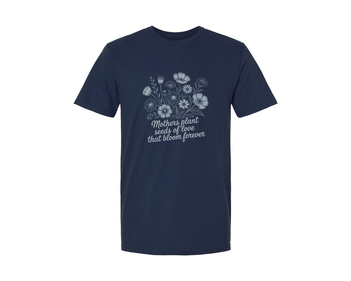 brand:Generic|color:Navy|Mothers Plant Seeds Love Bloom Quote Graphic T-Shirt