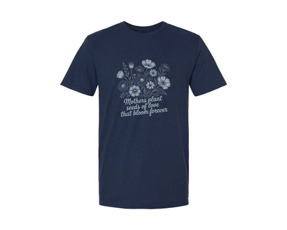 brand:Generic|color:Navy|Mothers Plant Seeds Love Bloom Quote Graphic T-Shirt