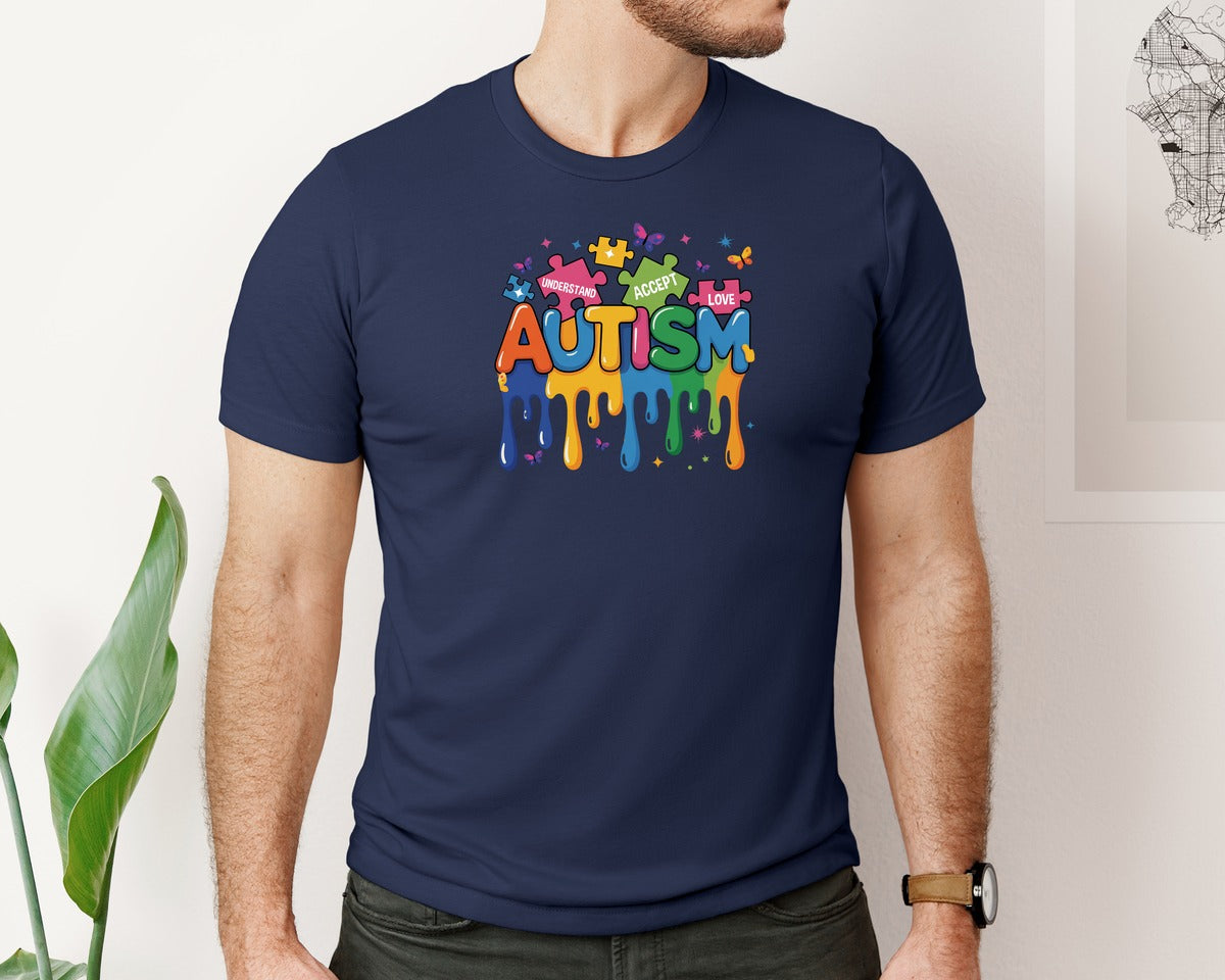 brand:Bella Canvas|color:Navy|Autism Acceptance Puzzle Graphic T-Shirt