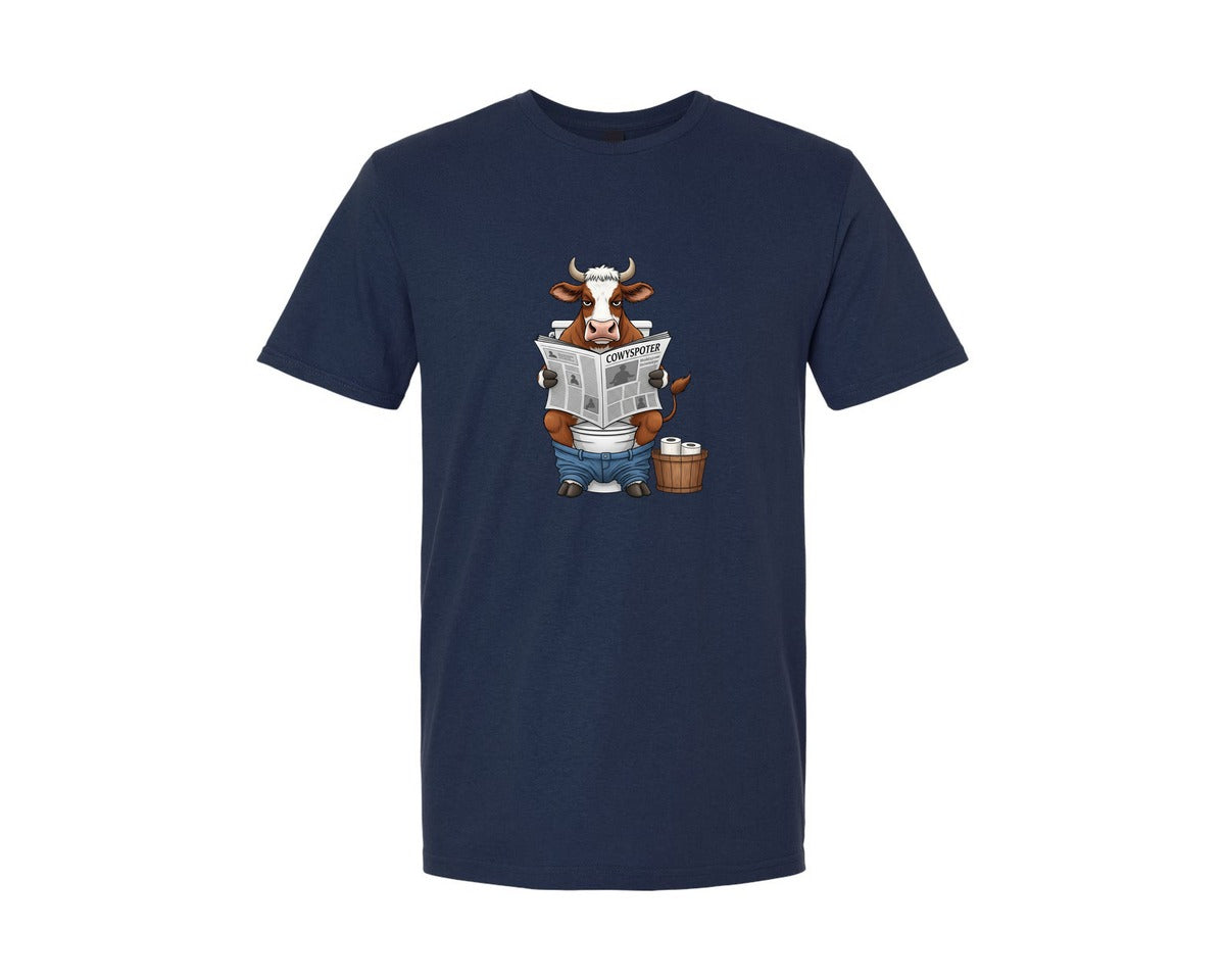 brand:Generic|color:Navy|Cow On Toilet Funny Farm Animal Sub Graphic T-Shirt