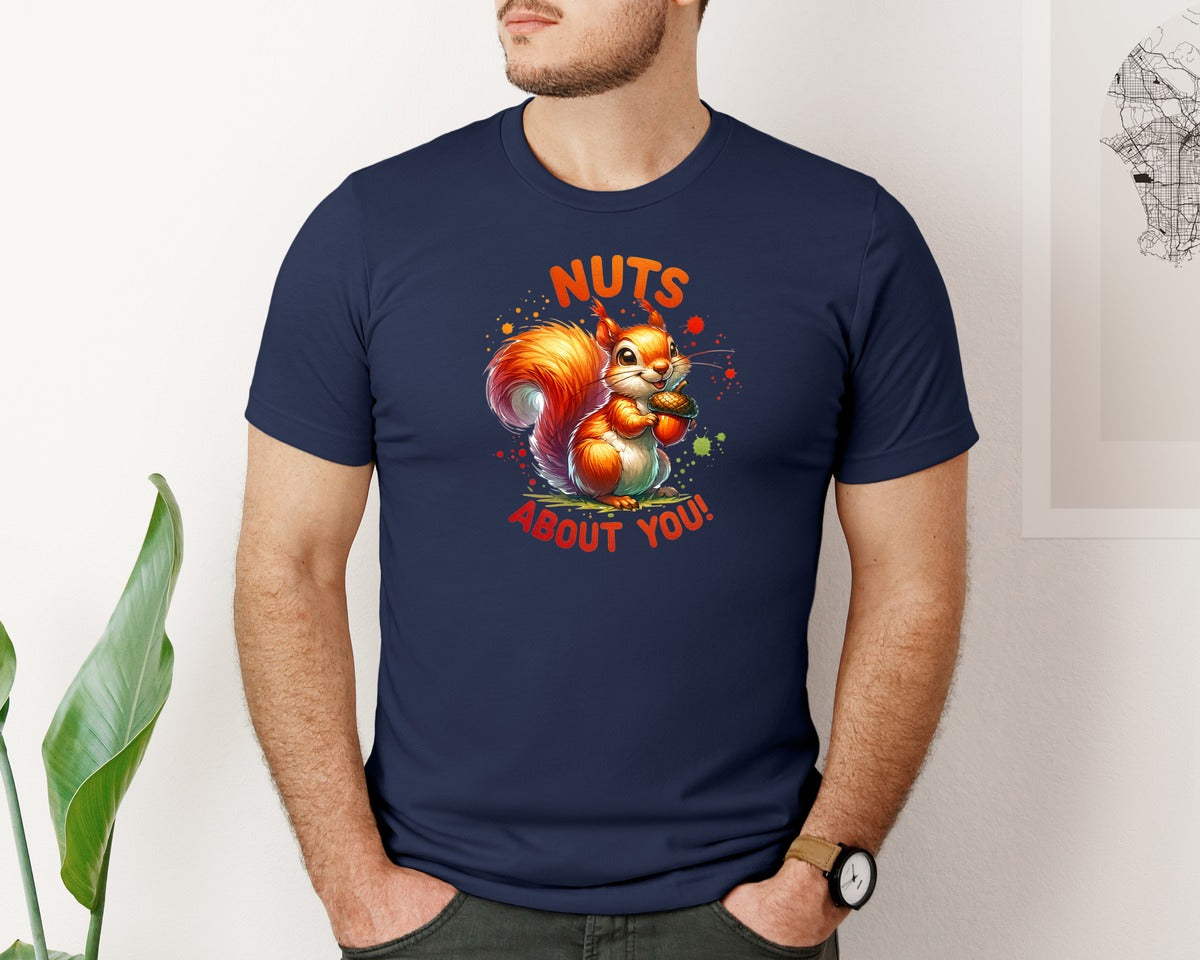 brand:Bella Canvas|color:Navy|Funny Squirrel Nuts About You Graphic T-Shirt