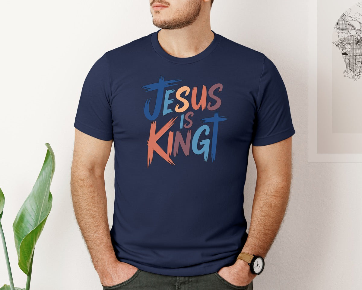 brand:Bella Canvas|color:Navy|Jesus Is King Christian Faith Graphic T-Shirt