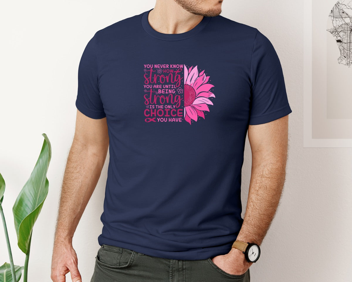 brand:Bella Canvas|color:Navy|Breast Cancer Awareness Sunflower Graphic T-Shirt