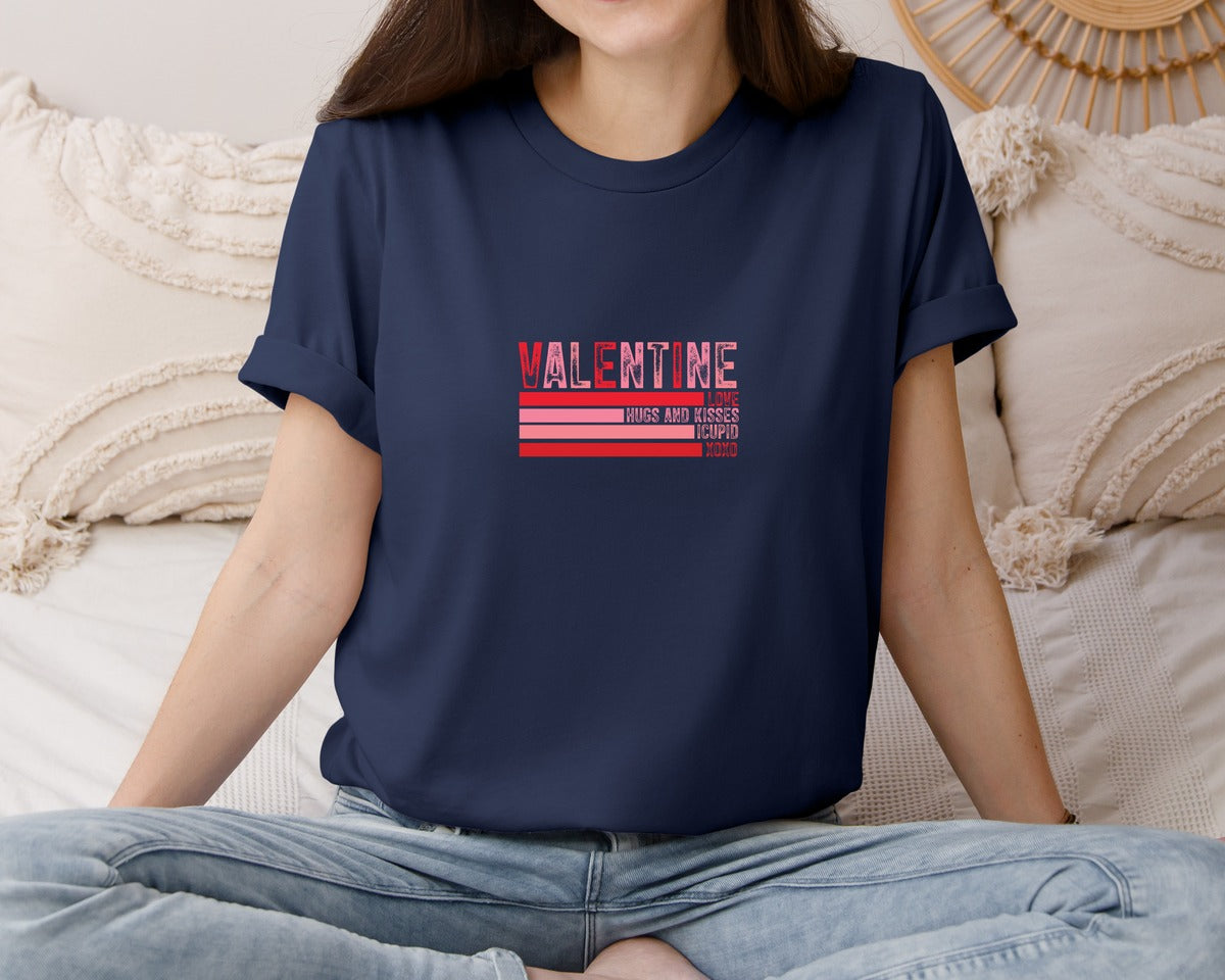 brand:Bella Canvas|color:Navy|Valentine Love Hugs Kisses Graphic T-Shirt