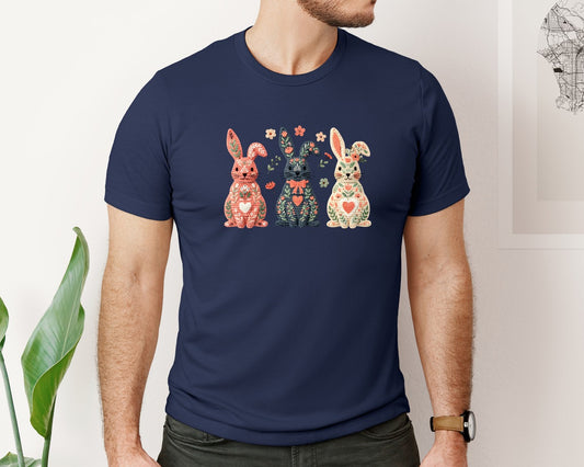 Crochet Easter Bunny Floral Coquette Graphic T-Shirt