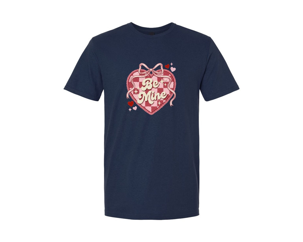 brand:Generic|color:Navy|Be Mine Valentine Heart Faux Yarn Graphic T-Shirt