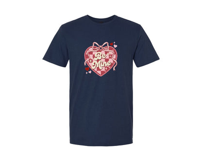 brand:Generic|color:Navy|Be Mine Valentine Heart Faux Yarn Graphic T-Shirt