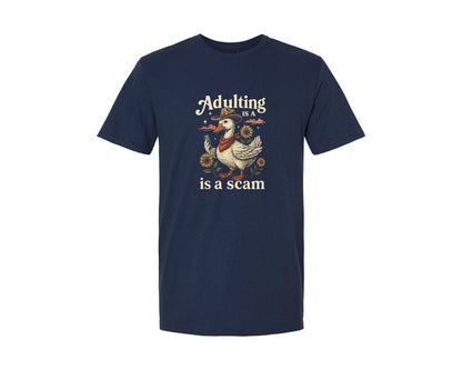 brand:Generic|color:Navy|Adulting Is A Scam Goose Graphic T-Shirt