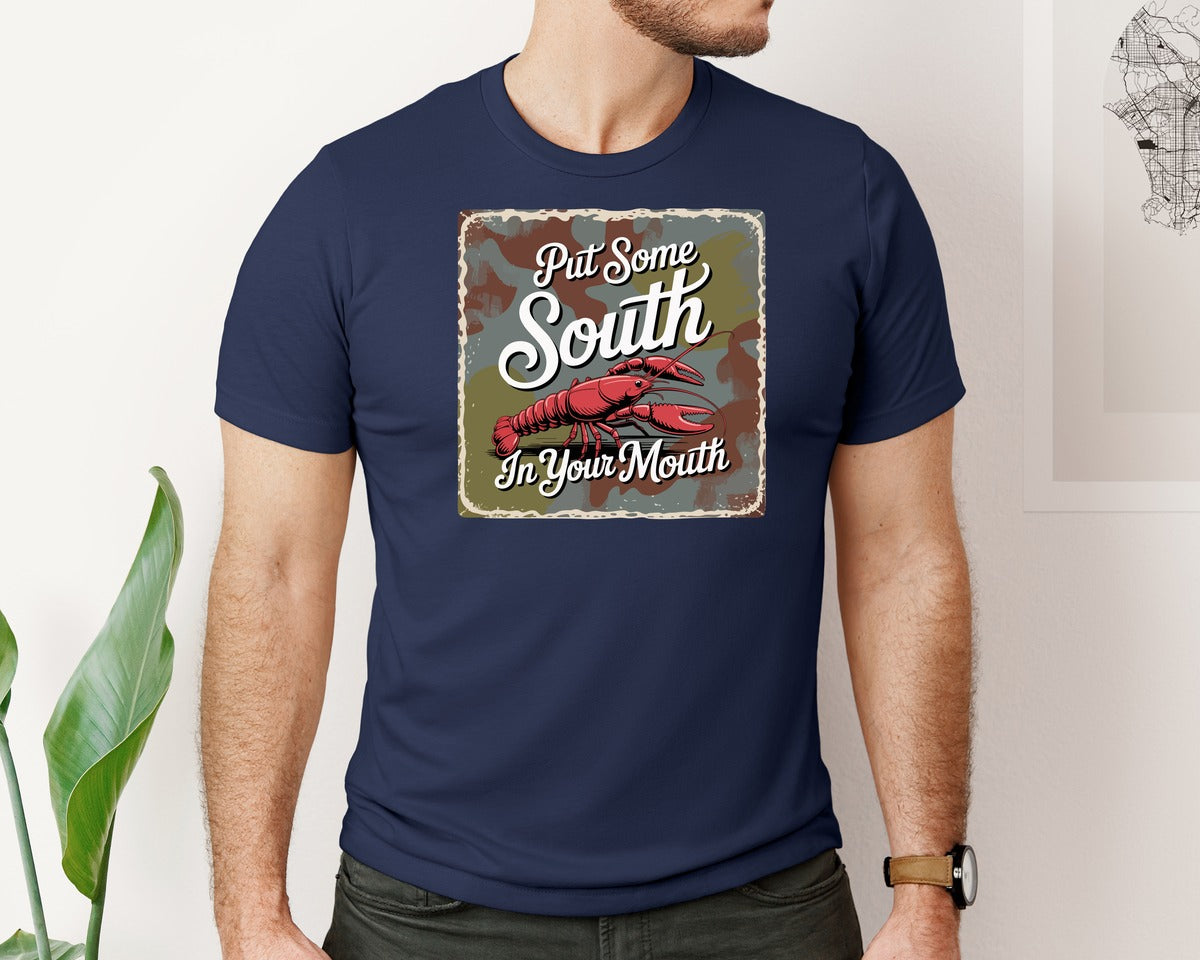 brand:Bella Canvas|color:Navy|Crawfish Quote Camo Retro Style Graphic T-Shirt