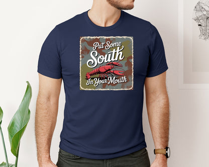 brand:Bella Canvas|color:Navy|Crawfish Quote Camo Retro Style Graphic T-Shirt