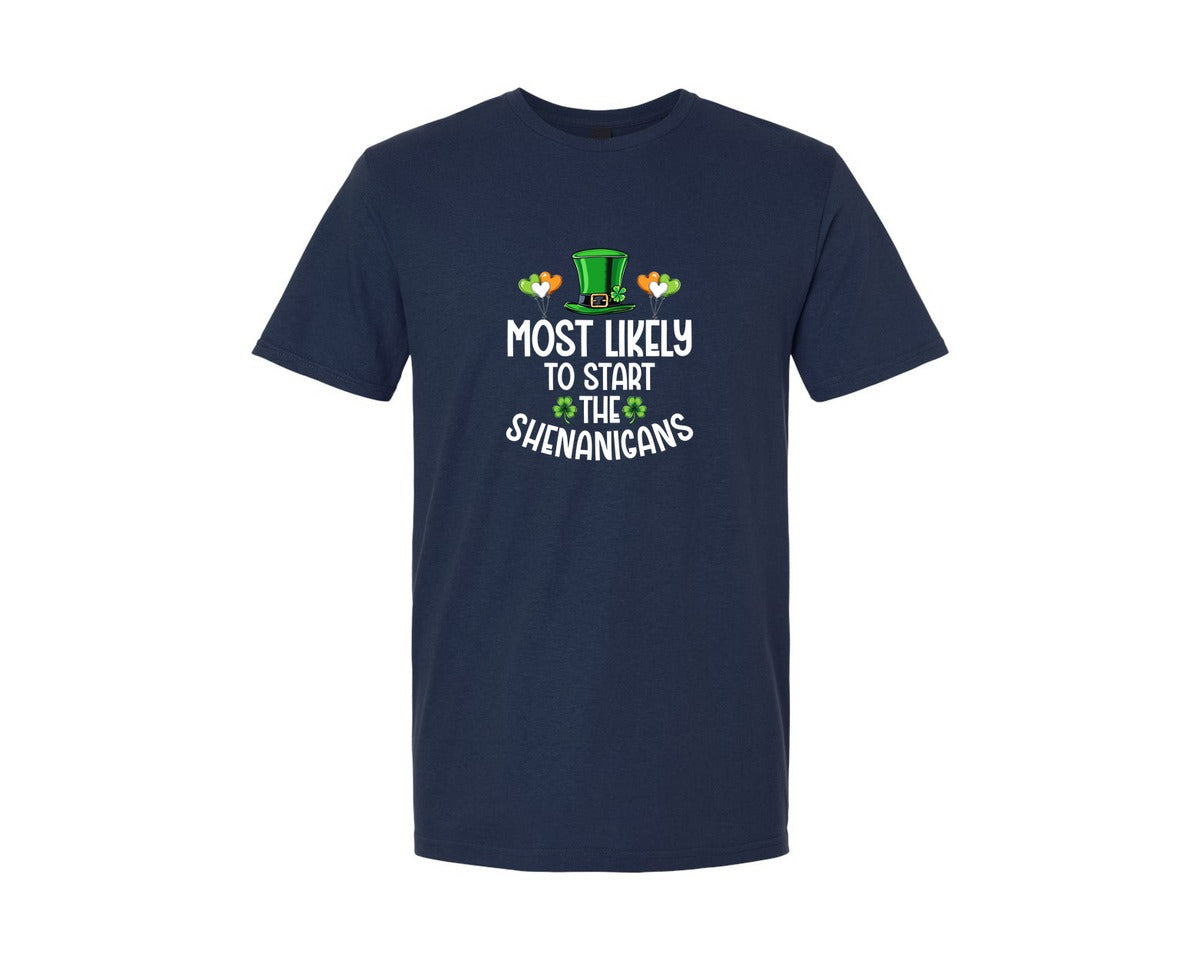brand:Generic|color:Navy|Most Likely To Start The Shenanigans 18 Graphic T-Shirt