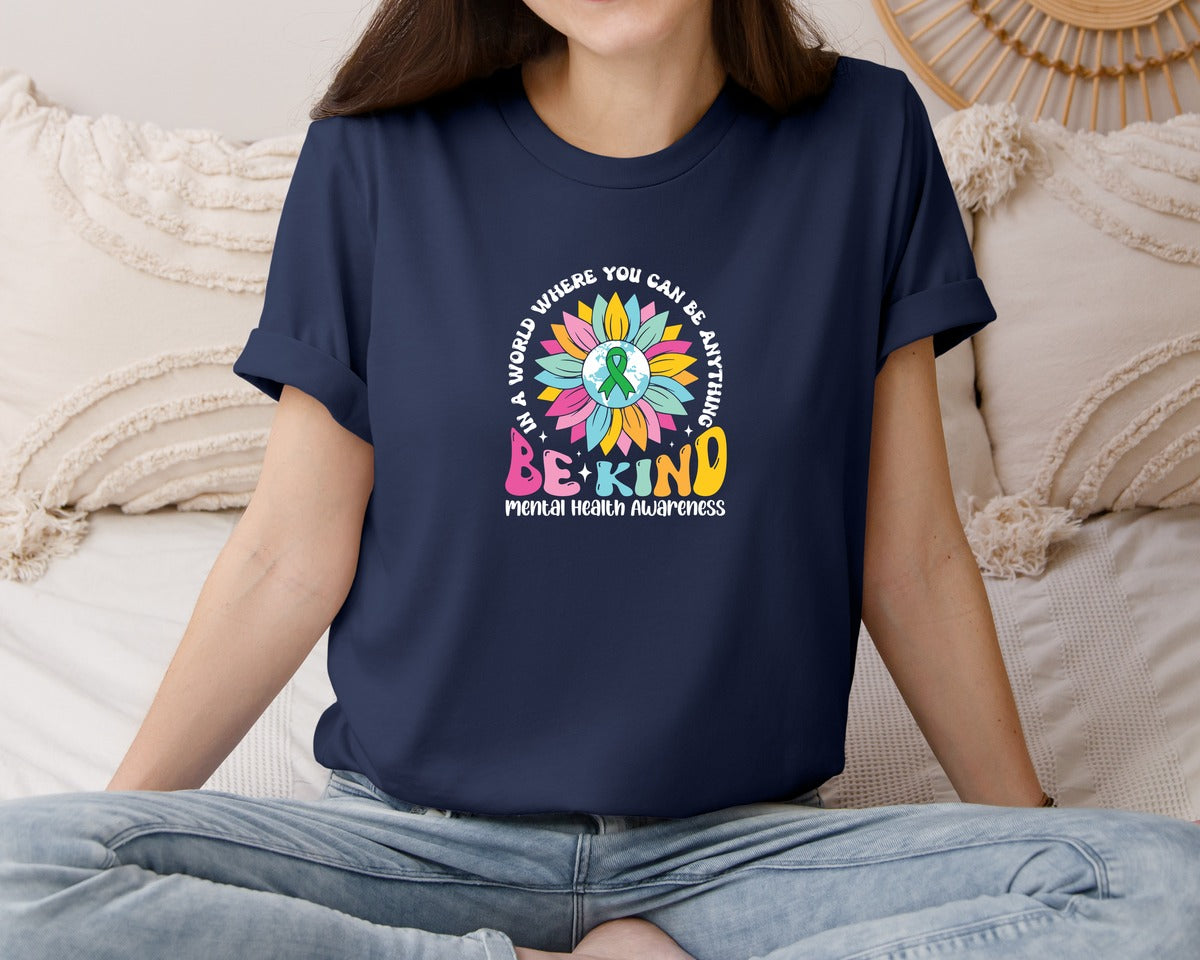 brand:Bella Canvas|color:Navy|Be Kind Mental Health Graphic T-Shirt