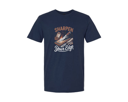 brand:Generic|color:Navy|Sharpen Your Edge Bushcraft Design Graphic T-Shirt