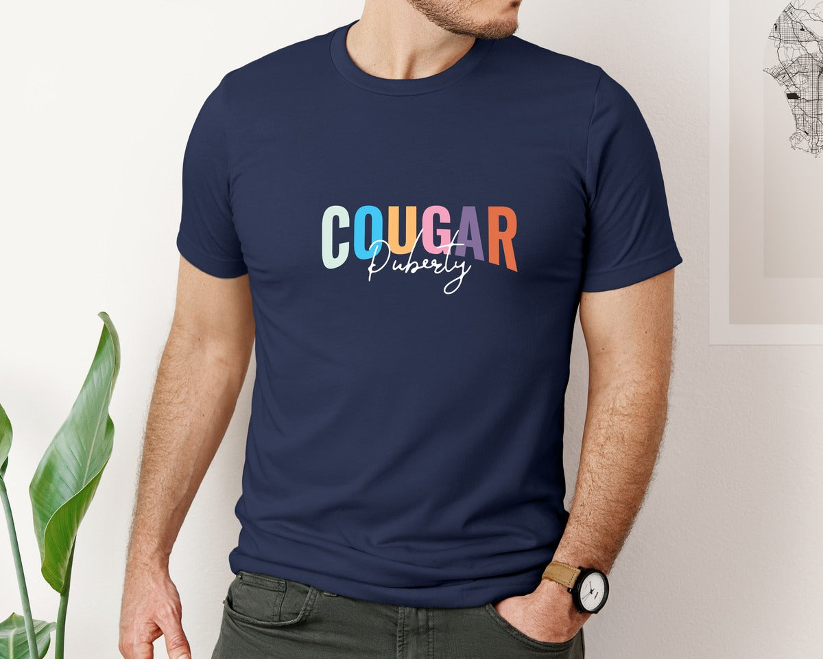 brand:Bella Canvas|color:Navy|Cougar Puberty Funny Bossy Moms Graphic T-Shirt
